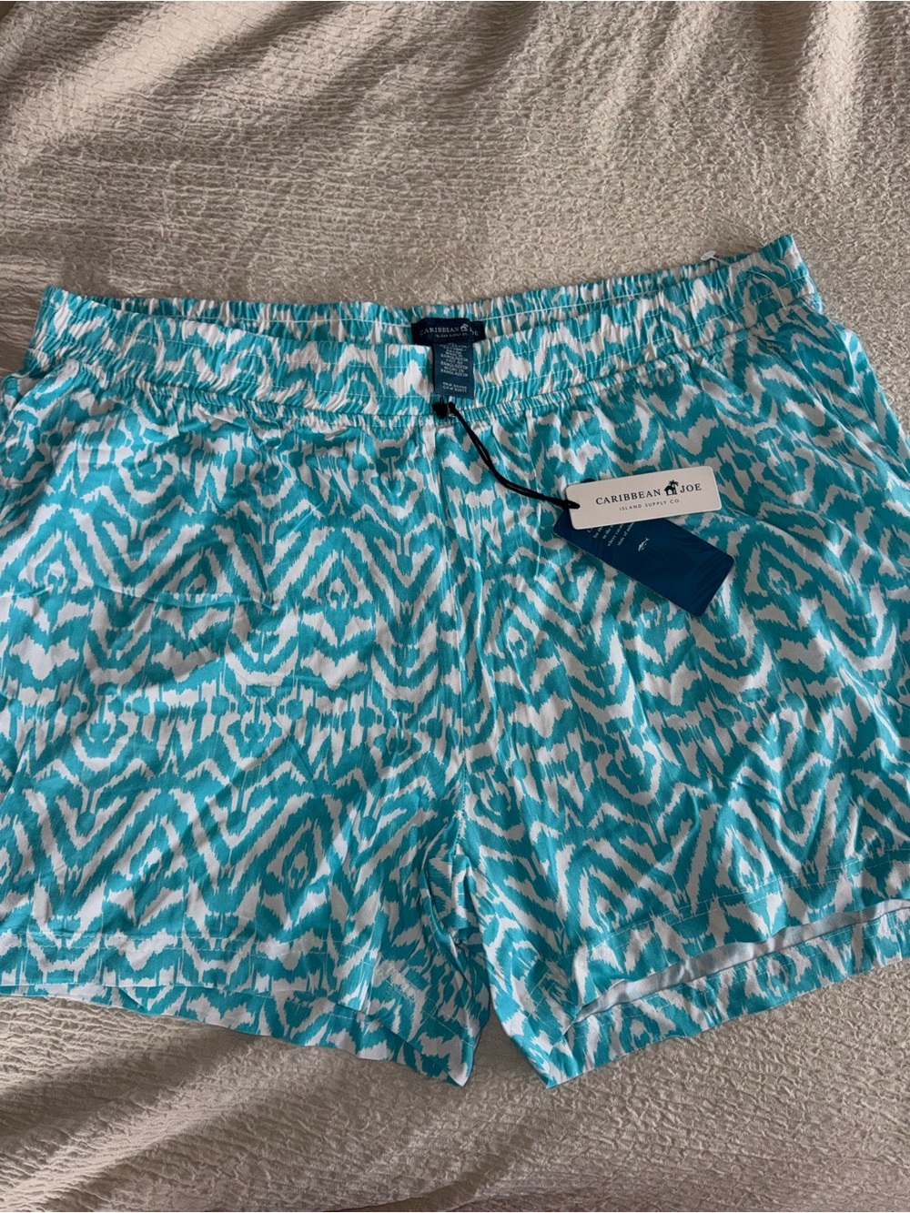 Caribbean Joe Turquoise and White Ikat Pull-On Bermuda Shorts